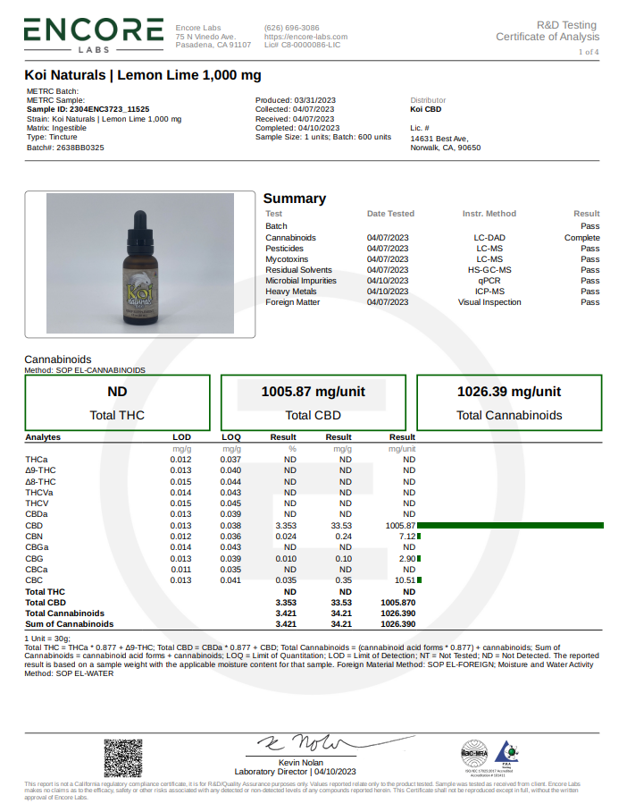 Koi Naturals Broad Spectrum CBD Tincture, Lemon-Lime