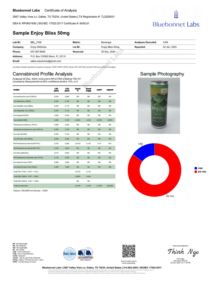 Enjoy Delta 9 THC + CBD Drinks - Bliss Blood Orange (Hybrid)