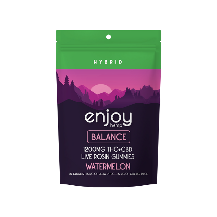 Enjoy Live Rosin Delta 9 THC + CBD 1200mg Gummies | Balance (Hybrid) - 40 gummies | 30 mg each - Watermelon