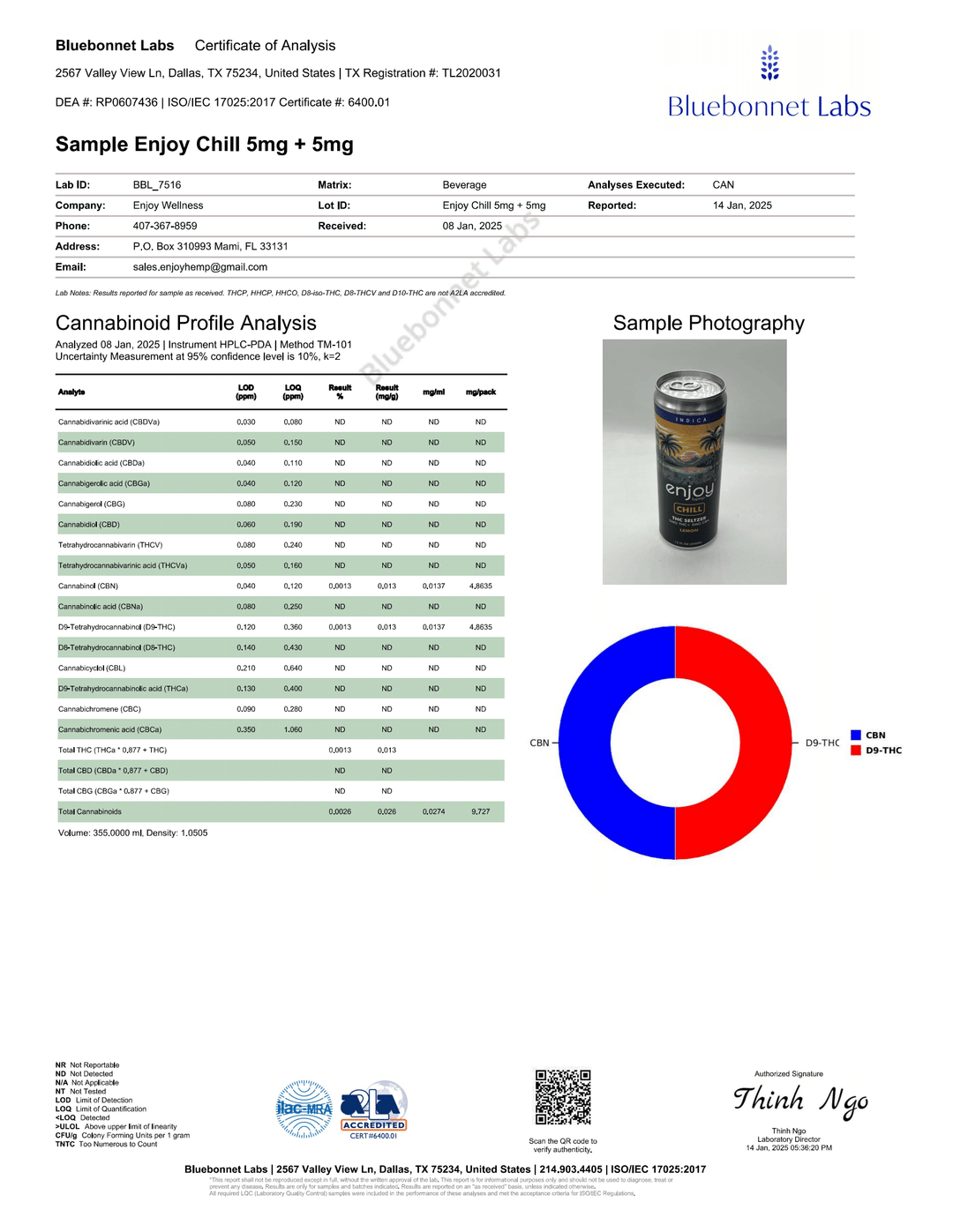 Enjoy Delta 9 THC + CBN Drinks - Chill Lemon (Indica)