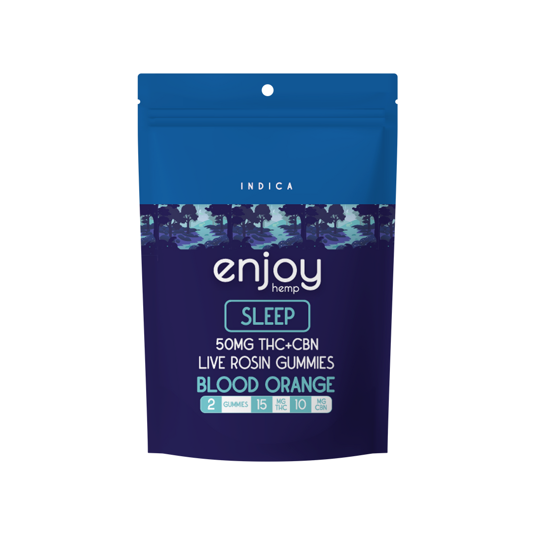 Enjoy Live Rosin Delta 9 THC + CBN 50mg Gummies | Sleep (Indica) - 2 gummies | 25 mg each - Blood Orange