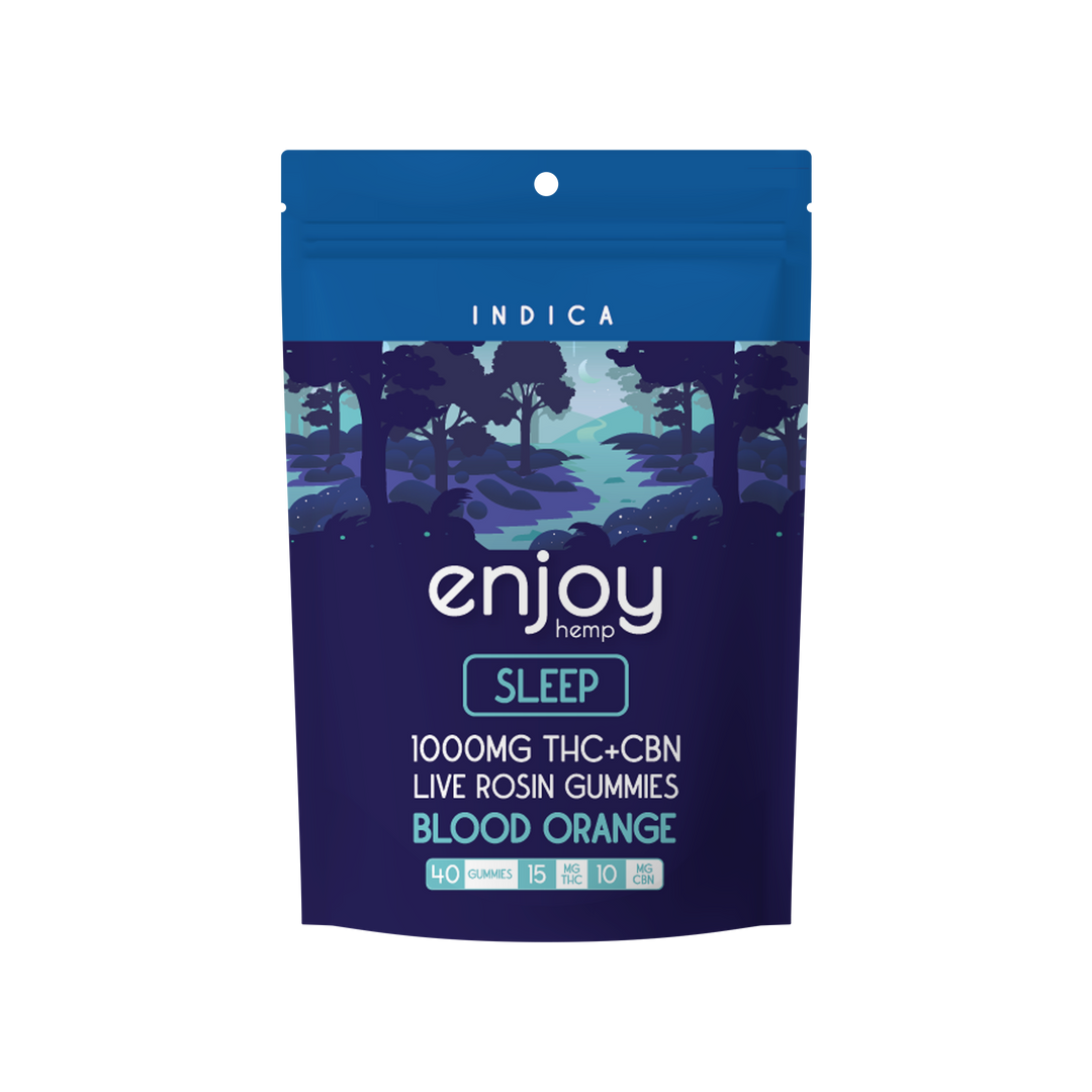 Enjoy Live Rosin Delta 9 THC + CBN 1000mg Gummies | Sleep (Indica) - 40 gummies | 25 mg each - Blood Orange