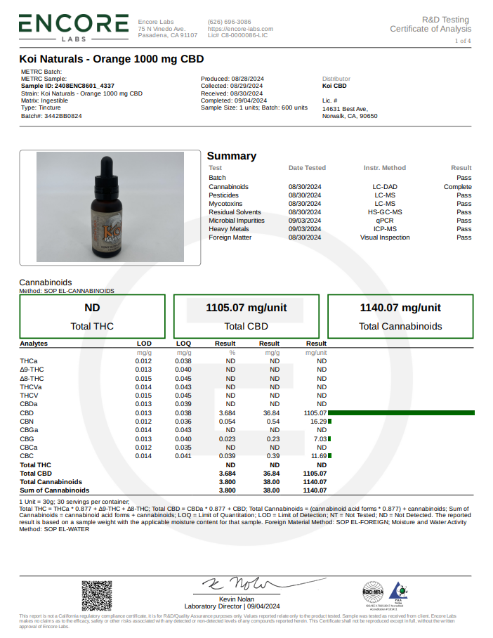 Koi Naturals Broad Spectrum CBD Tincture, Orange