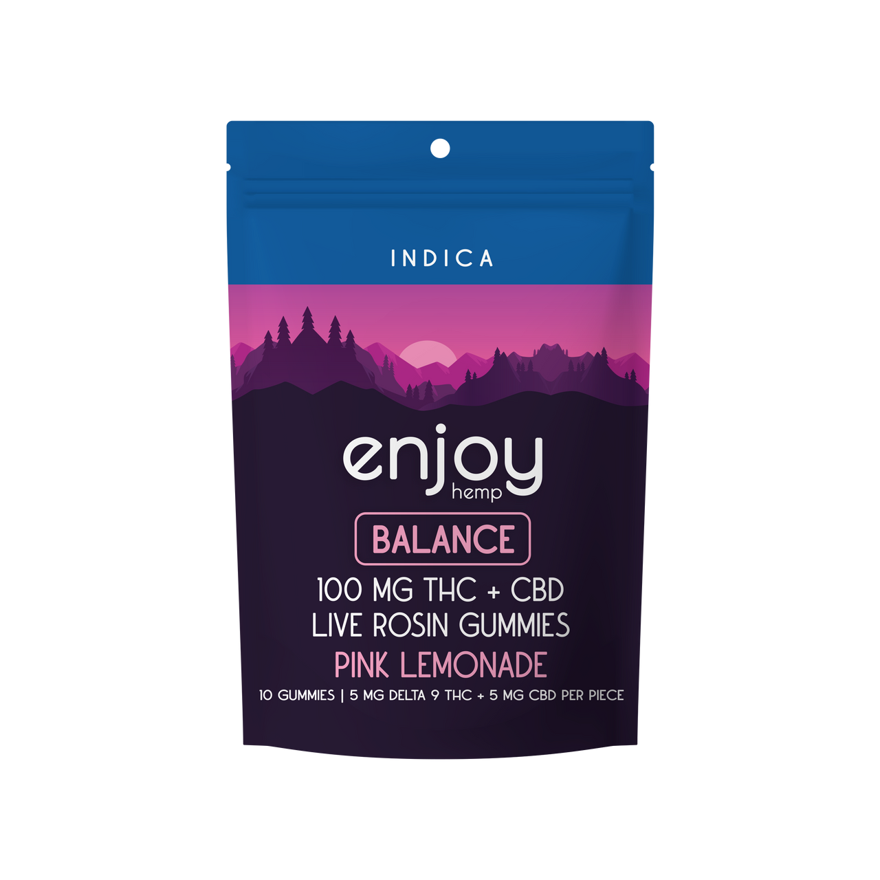 Enjoy Live Rosin Microdose Delta 9 THC + CBD 100mg Gummies | Balance (Indica) - 10 gummies | 10 mg each - Pink Lemonade