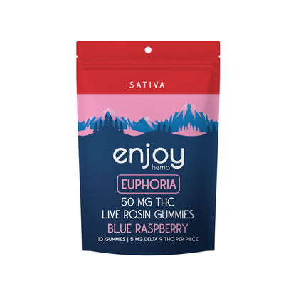 Enjoy Live Rosin Microdose Delta 9 THC 50mg Gummies | Euphoria (Sativa) - 10 gummies | 5 mg each - Blue Raspberry