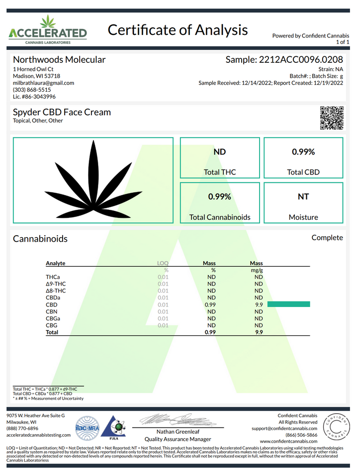 Spyder CBD Face Cream - 475mg, 2oz