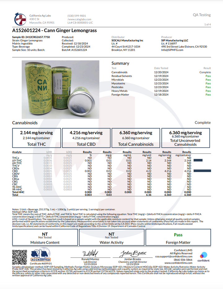 Cann - 2mg THC + 4mg CBD - 8fl oz - Various Flavors