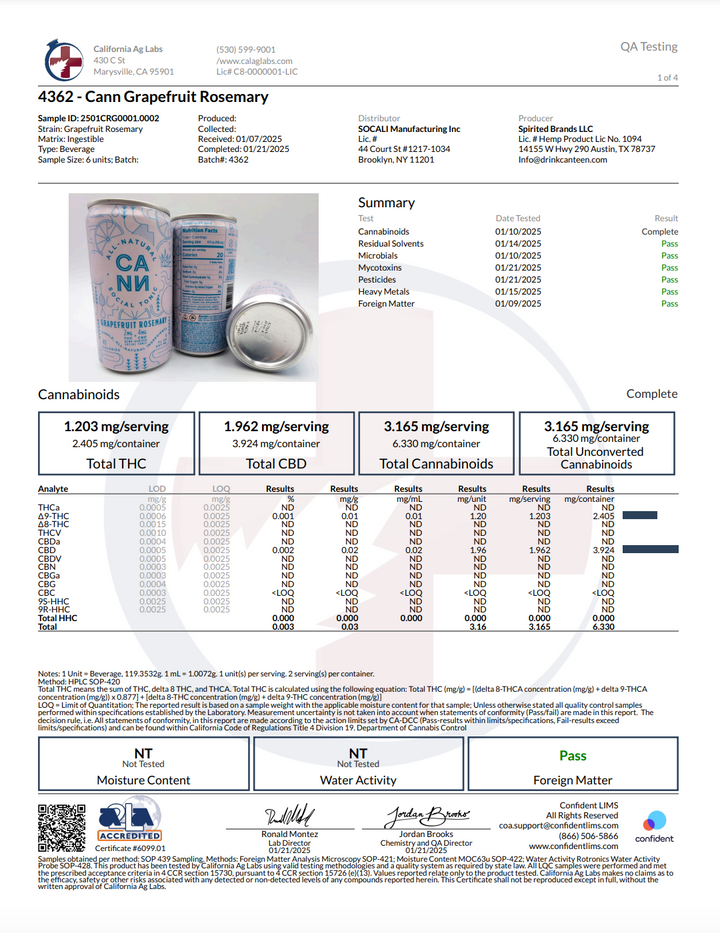 Cann - 2mg THC + 4mg CBD - 8fl oz - Various Flavors