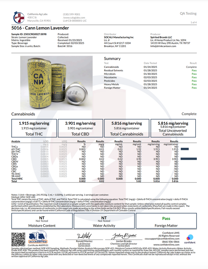 Cann - 2mg THC + 4mg CBD - 8fl oz - Various Flavors