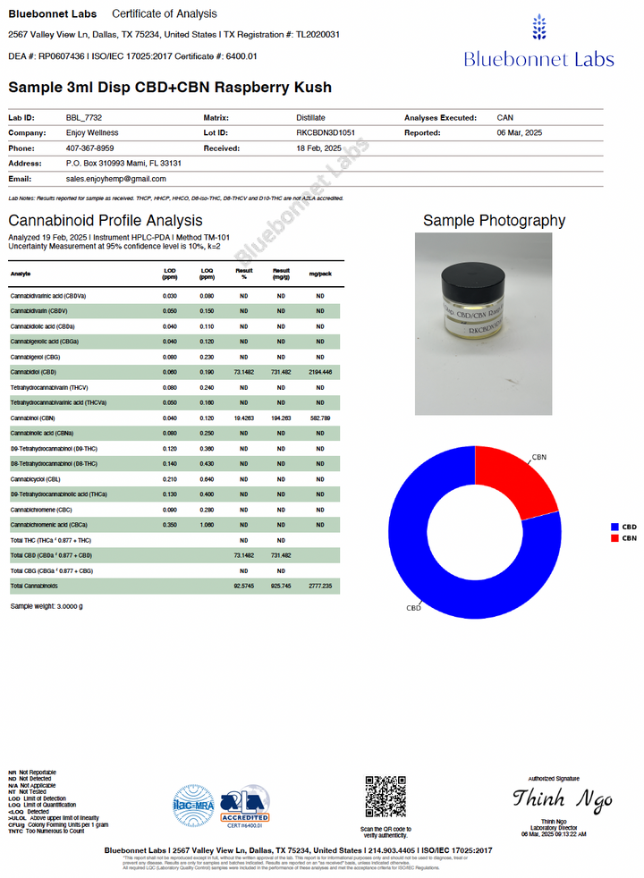 Enjoy Live Rosin CBD + CBN 3ml Disposable | Sleep - Raspberry Kush (Indica)