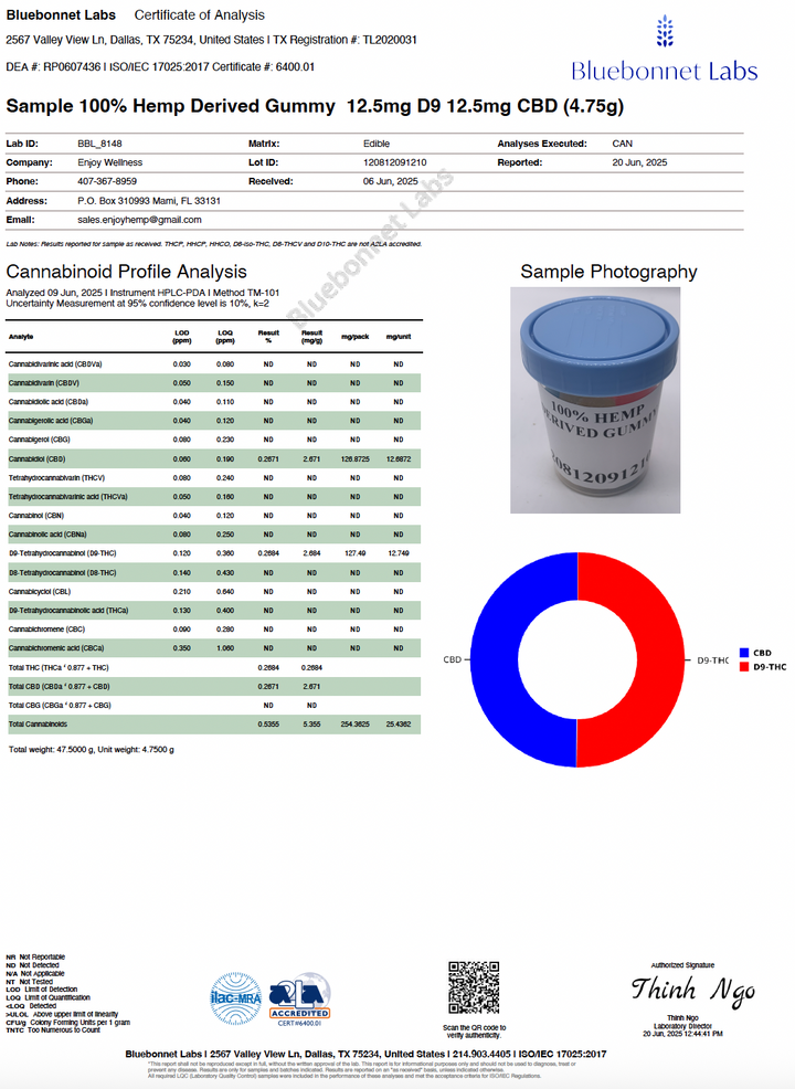 Enjoy Live Rosin Delta 9 THC + CBD 625mg Gummies | Balance (Hybrid) - 25 gummies | 25 mg each - Mixed Fruit