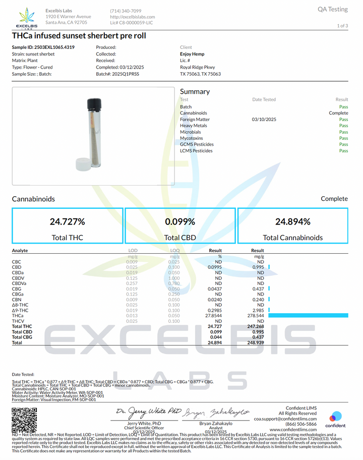 Enjoy THCa 2g PreRolls Infused with THCa Diamonds | (Sativa, Indica, Hybrid) - 2 prerolls | 1g each - Various Flavors