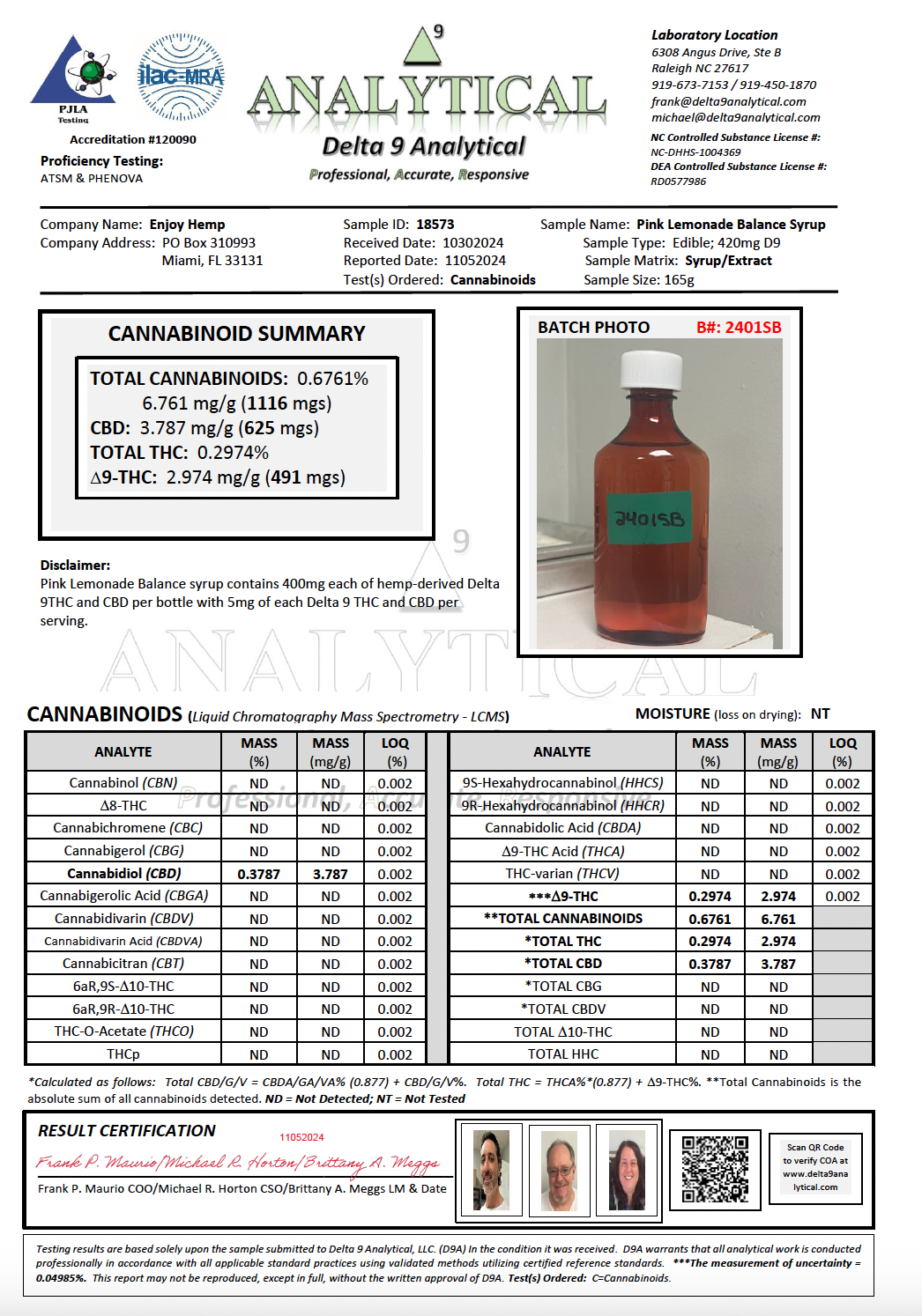 Enjoy Delta 9 THC Live Rosin Syrup + CBD 800mg - (Hybrid) - Pink Lemonade