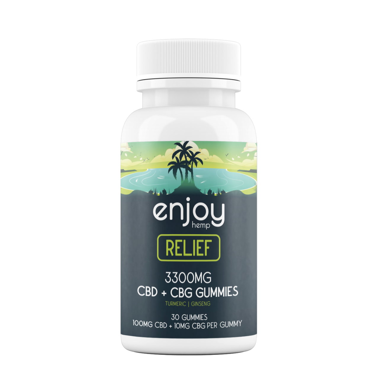 Enjoy CBD Relief Gummies - Full Spectrum CBD + CBG + Turmeric + Ginseng - Various Potencies