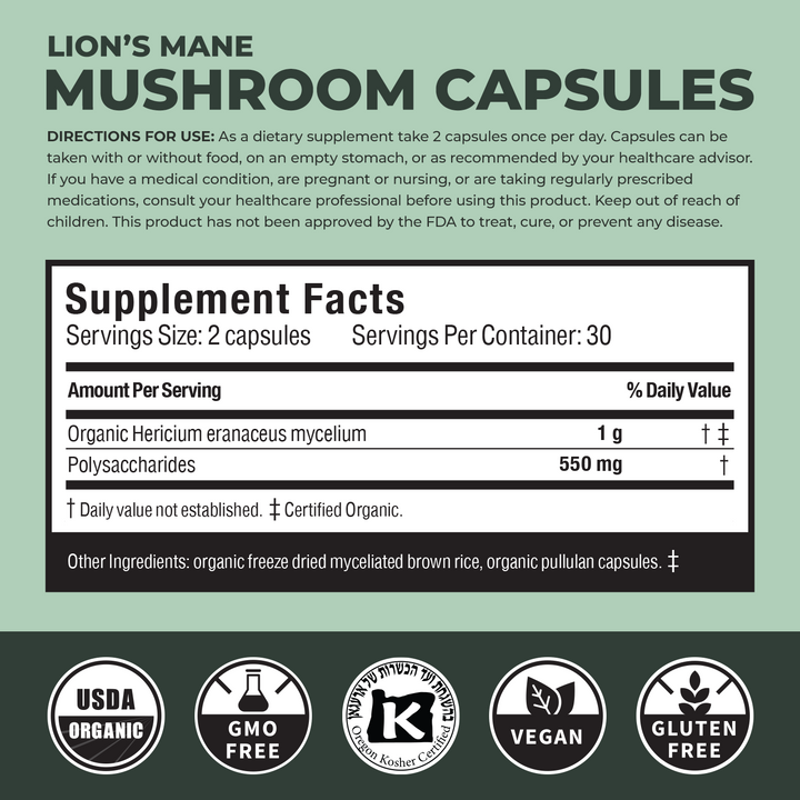 Verdant Leaf Lion's Mane Mushroom Capsules - 60 ct.