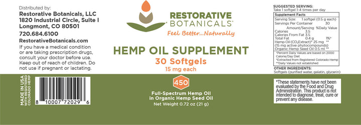 Restorative Botanicals Full-Spectrum CBD Soft Gels - 15mg 30ct (a Capsules) made by Restorative Botanicals sold at CBD Emporium